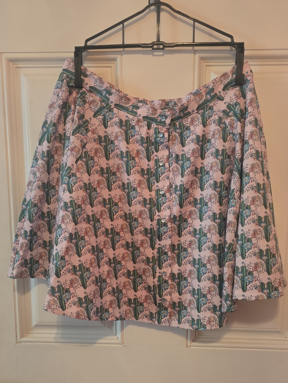 DIXXON Pink Cactus Print A-Line Button Skirt